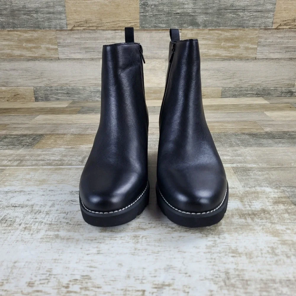Vionic Aria Womens Wedge Ankle Booties Sz 9 M Black Leather Mid-Top Pull On